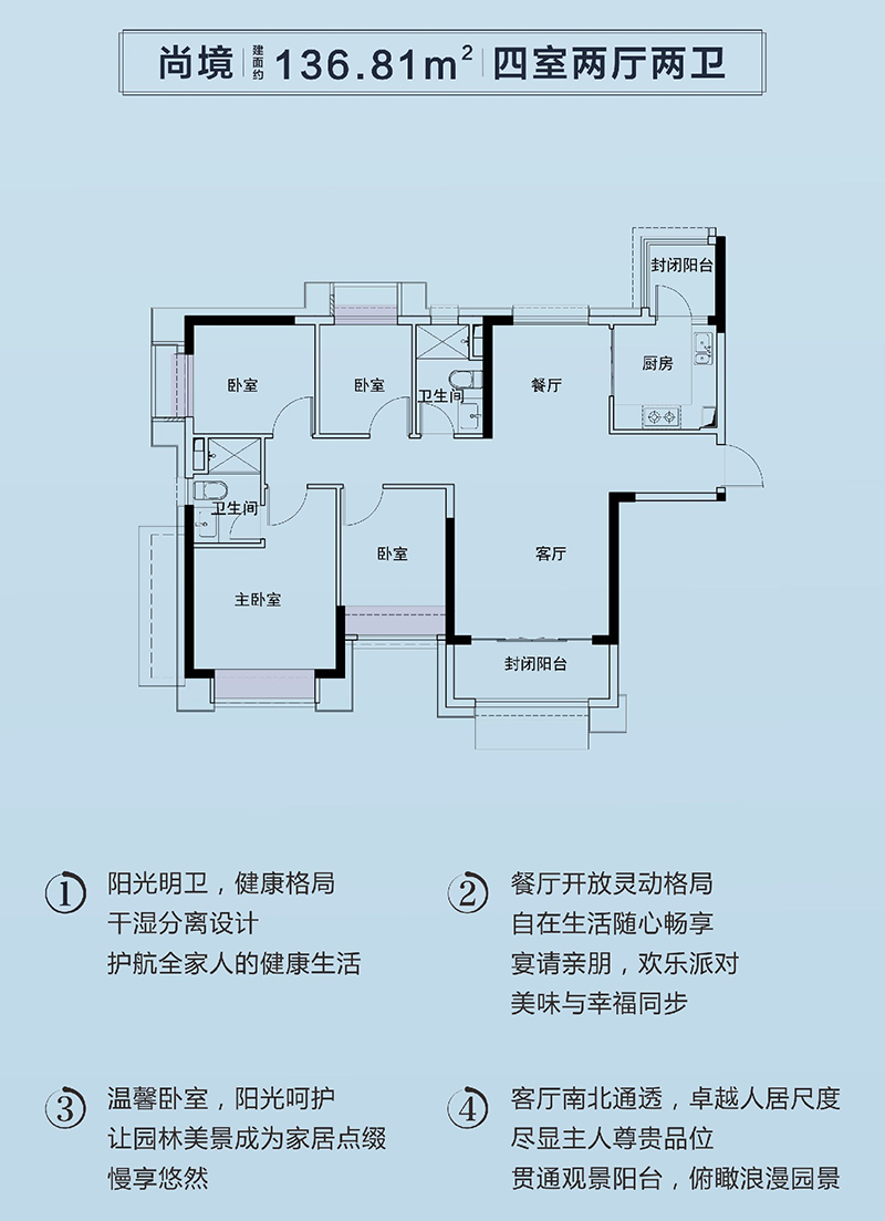 郑州恒大林溪郡尚境户型四室两厅两卫约136.81㎡