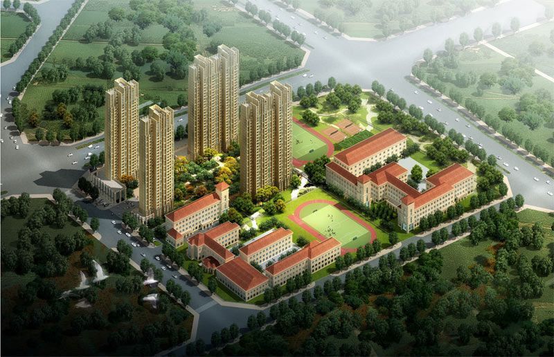 阳光城社区内小学、幼儿园鸟瞰效果图