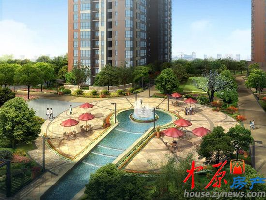 通利紫荆尚都中心水景喷泉效果图