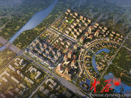 郑开绿地城整体环湖鸟瞰图