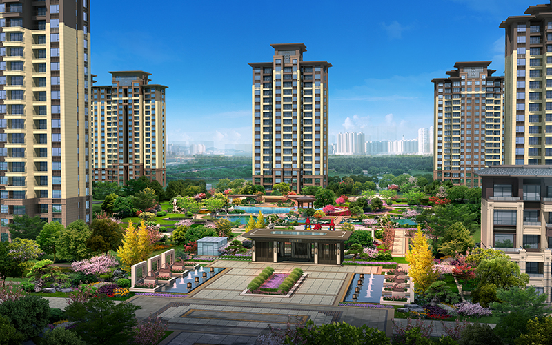 郑州恒大养生谷效果图-住宅中轴景观
