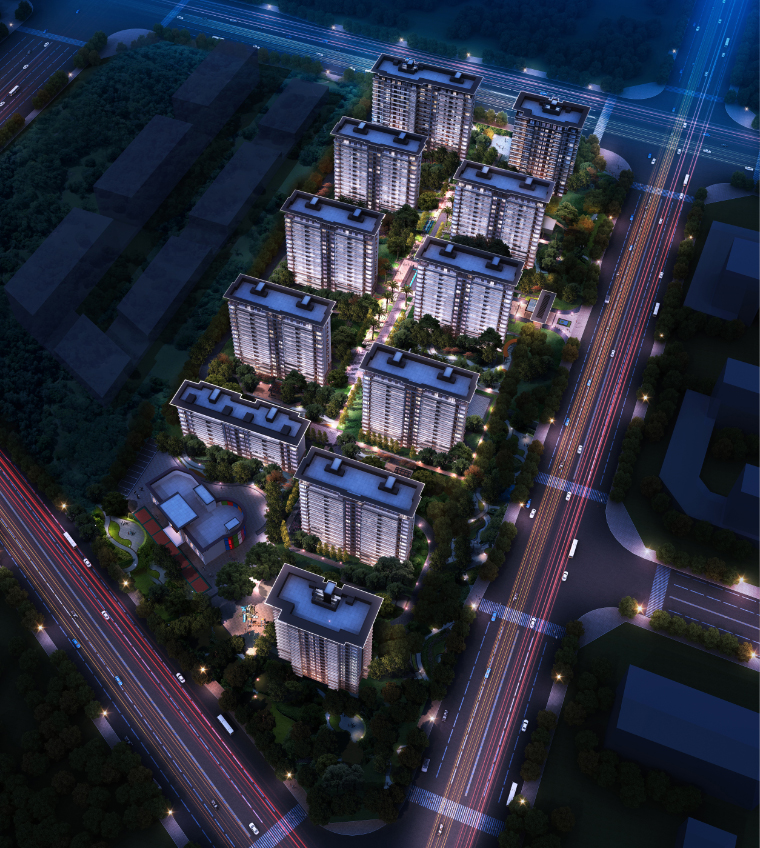 美盛北龙台效果图-鸟瞰夜景
